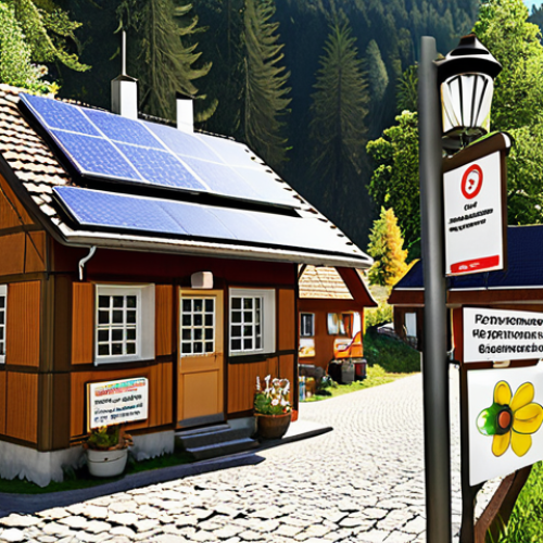 Home 4 **
A visual representation of a frugal "Kämmerer" (treasurer) in the Black Forest. The scene should depict a charming German village with solar panels on roofs and LED streetlights. Citizens are actively participating in a "Spar-Challenge" (Savings Challenge), submitting ideas for saving money. Include elements like a suggestion box and a community meeting. The overall feel should be warm, collaborative, and resourceful.
**