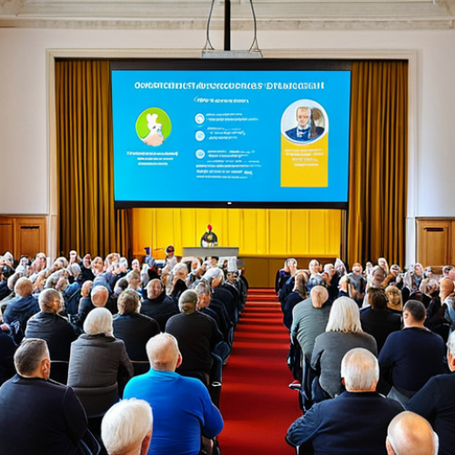 Home 6 Modern Town Hall Meeting - Crowdfunding Success**
"A bright, modern town hall meeting in a German 'Rathaus' (town hall). Focus on smiling, diverse citizens of all ages celebrating a successful crowdfunding campaign displayed on a large screen - the screen shows a new playground project. Tables with informational brochures. Emphasis on community spirit and citizen involvement. Safe for work, appropriate content, fully clothed, professional, perfect anatomy, natural proportions, high quality."
**
