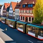 지방재정 분석 방법론 - **Thriving German Town Economy:** An aerial view of a bustling, prosperous German town center on a s...