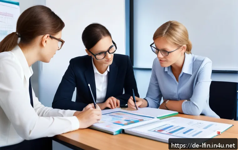 지방재정전문가 시험 기출문제 해설 - A professional German office environment with a diverse group of adult professionals collaboratively...