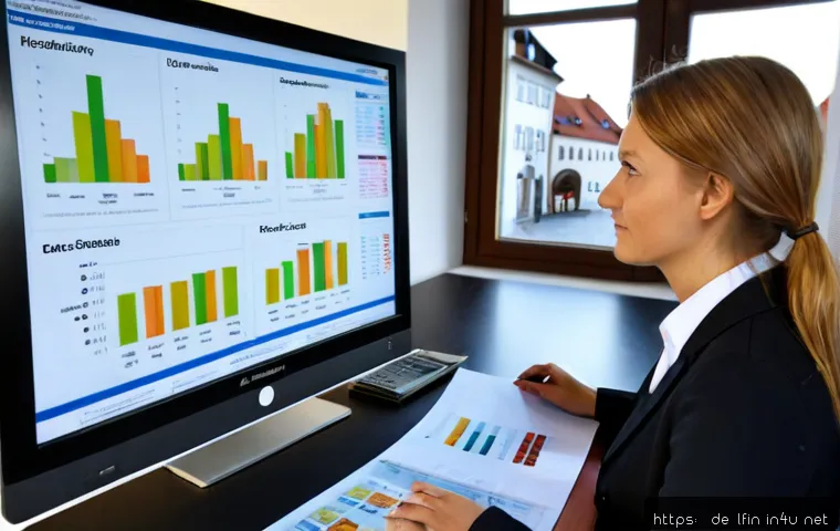 지방재정 관련 주요 통계 해석법 - Photorealistic German municipal finance analyst comparing public budget statistics at a clean modern...