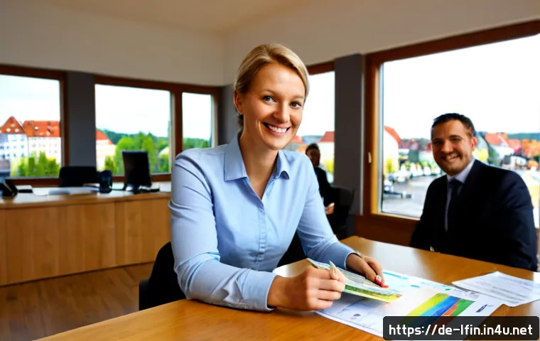 Home 17 지방재정 전문가로서 성취감을 느끼는 순간 - Photorealistic scene of a German municipal finance expert in a bright modern town hall office, warml...